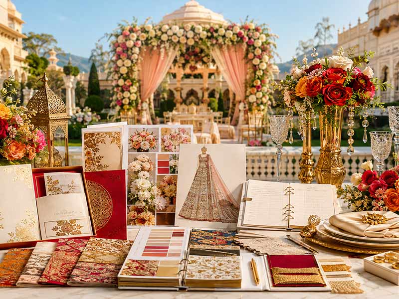 Luxury destination wedding decor and mandap setup by Wedding Curatorss